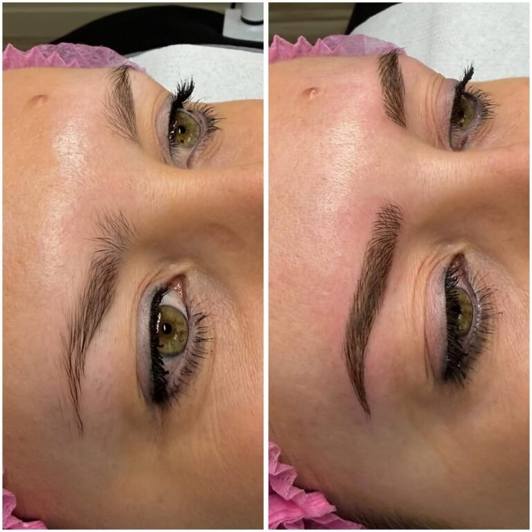 Avant et après d'un microshading des sourcils réalisé à Ronchamp par Beauty By Lorena