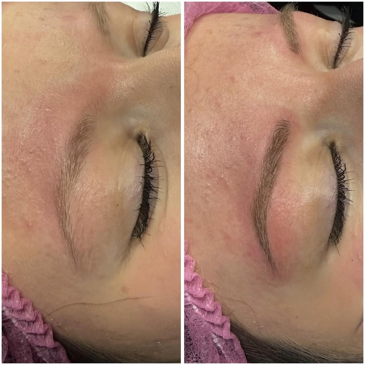 Avant et après d'un microblading avec ligne de sourcils redessinée à Ronchamp